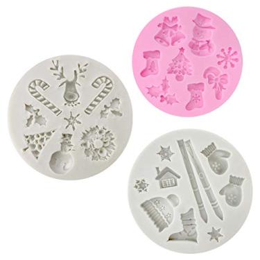 Imagem de 3 peças de moldes de silicone Fondant, CNYMANY 25 cavidades 3D de Natal, decoração de bolo, cupcake, projetos, pasta de goma e argila de polímero de resina