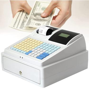Imagem de Caixa Registradora Eletrônica 81 Teclas Com Teclado Plano, Sistema Ponto Venda Varejo Com 8 Visores Digitais E Gaveta Dinheiro, Caixa Registradora Comercial Multifuncional