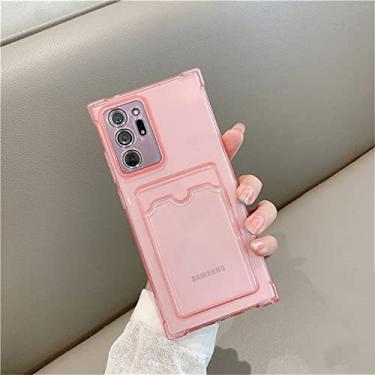 Imagem de Capa de silicone com slot para cartão quadrado para Samsung S22 Plus S21 Ultra S20 FE S10 Note 20 A52 A72 A32 A42 A12 A22 Carteira Soft Clear Cover, Rosa, Para A32 4G