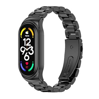 Imagem de PINHEN Pulseira de relógio compatível com Xiaomi Mi Band 7, pulseiras de substituição de metal de aço inoxidável para Mi Band 7 (preto)