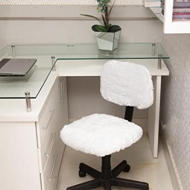 Imagem de Capa para Cadeira de Escritorio Assento e Encosto Felpuda Pelo Curto Secretaria (Branca)