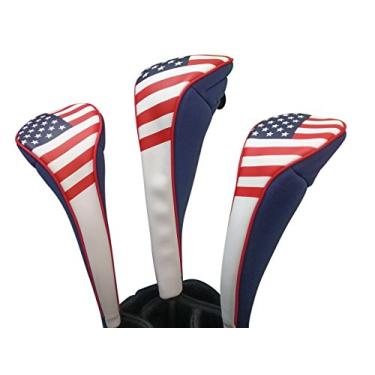 Imagem de Majek USA Patriot Golf Zíper Capas de cabeça Driver 1 3 5 Fairway Woods Capas de cabeça EUA Estilo Neoprene Patriótico Driver serve para todos os clubes Fairway e Drivers até 460cc