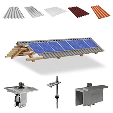 Imagem de Kit Estrutura Suporte Fixador Para 07 Placas Solar Alumínio e Inox Telha Fibro Ondulada em Viga Madeira | Perfil Master