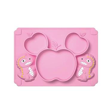 Imagem de Prato Dinossauro Infantil Em Silicone Com Divisões Para Alimentação (Rosa)