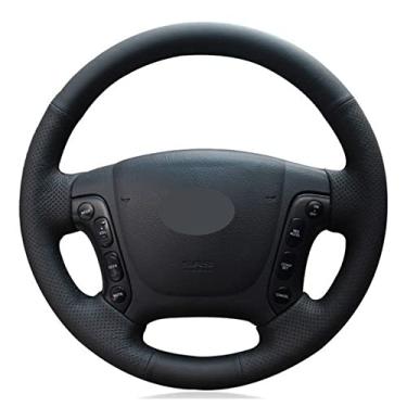 Imagem de Cobertura de volante de carro de couro preto costurado à mão para carro DIY, para Hyundai Santa Fe 2006-2012