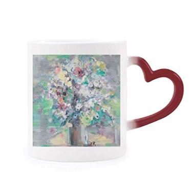 Imagem de Caneca de flor sensível ao calor com pintura a óleo primavera arte natureza natureza morta copo de grés que muda de cor vermelha