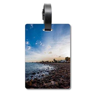 Imagem de Bolsa de mala com imagem do mar de praia com etiqueta para cartão de bagagem
