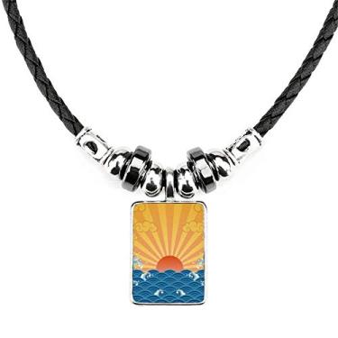 Imagem de DIYthinker Colar Sun Cloud Sea Water Weather Pattern Jewelry Torque Leather Rope Pendant