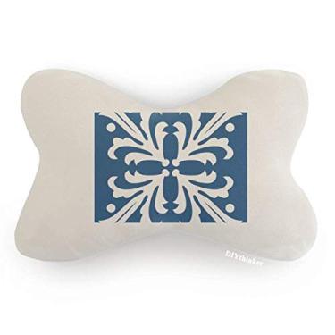Imagem de DIYthinker Almofada de apoio de cabeça com estampa floral azul Talavera para decoração de carro, decoração de pescoço