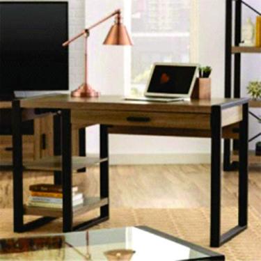 Imagem de Escrivaninha com tampo de madeira gaveta e prateleiras