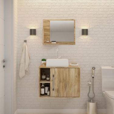 Imagem de Conjunto para Banheiro Gabinete com Cuba Q32 e Espelheira Soft 600  Carvalho