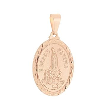 Imagem de Pingente Medalha Nossa Senhora de Fátima Folheada a Ouro Rosê