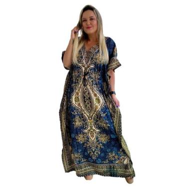Imagem de Vestido Kaftan Indiano Longo Estampado Plus Size - Cod. 1502 - Aleci F