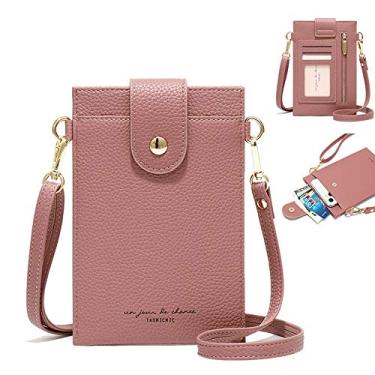 Imagem de Bolsa tiracolo feminina pequena de couro leve para celular, carteira, bolsa de ombro, porta-cartão de crédito, bolsa de viagem para meninas, bolsa carteiro, bolsa para iPhone 11 Pro Max 6/7/8 Plus, Large, rosa