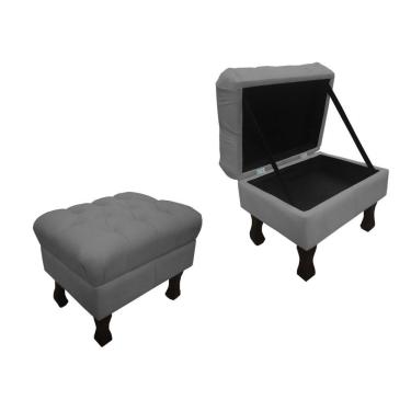 Imagem de Puff Puf Decorativo Baú Luis Xv Suede Cinza Retrô Capitonê Mz Decor