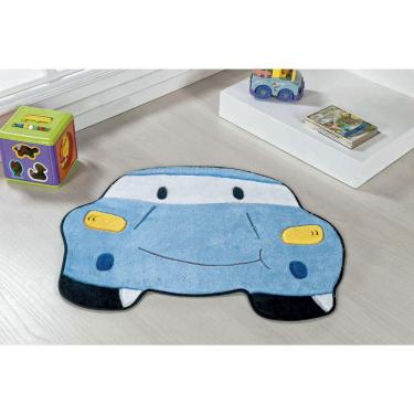 Imagem de Tapete Infantil de Pelúcia com Formato de Carro Azul Claro