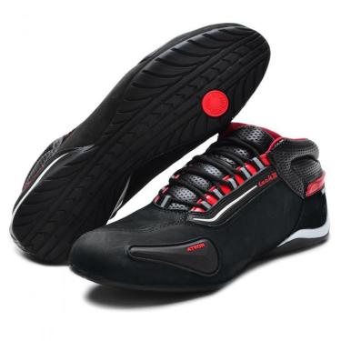 Imagem de Tênis motociclista cano baixo em couro legítimo na cor preto resistente a água -Atron Shoes-Masculino