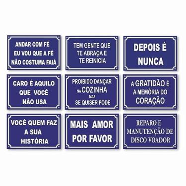 Imagem de Kit 9 Placas Decorativas Frases Divertidas 20x13 cm Mdf