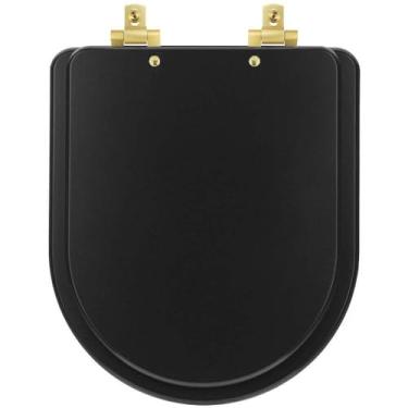 Imagem de Assento Sanitário Mdf Soft Close Link/lk Preto Fosco para Vaso Deca com Ferragem Dourada