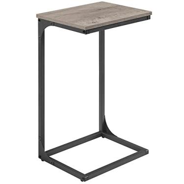 Imagem de VASAGLE Mesa de canto em forma de C, mesa lateral para sofá, mesa de sofá com moldura de metal, industrial, para estudo, trabalho de casa na sala de estar, quarto, cinza e preto ULET353B02