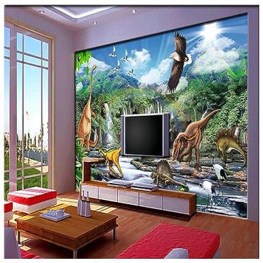 Imagem de TUYIFA Papel de parede 3D papel de parede jurássico dinossauro mundo fundo mural decoração sala de estar quarto crianças escritório (78" x 55" (200x140cm), pano de seda)
