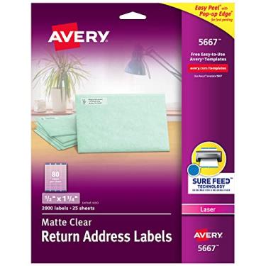 Imagem de Avery Etiquetas foscas de endereço de retorno transparentes para impressoras a laser, 1,27 cm x 1 3/4", 2.000 etiquetas (5667)