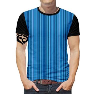Imagem de Camiseta Listrada Plus Size Listra Masculina Blusa Azul - Alemark