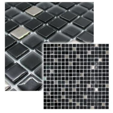 Imagem de Pastilha De Vidro Cristal Cozinha Banheiro Saunas Revestimento Decora��o NOITE Preto Fosco e Efeito Metalizado 30x30cm La Bella Griffe