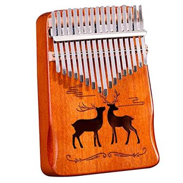 Imagem de Piano de dedo Marimbas 17 teclas Kalimba, amante da música, piano de polegar iniciante, com kit de aprendizagem e martelo de afinação pandeireta, instrumento de percussão de mogno 18 cm x 13 cm