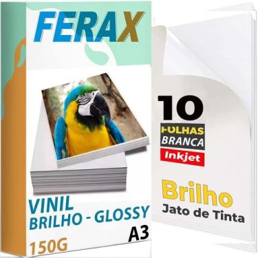 Imagem de 10 Vinil Adesivo Branco Brilho A3 - Impressora Jato De Tinta - Ferax