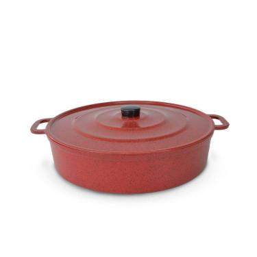 Imagem de Paejeira Paellera Fundida Alumínio Batido Grosso Com Tampa 34cm - Vermelho