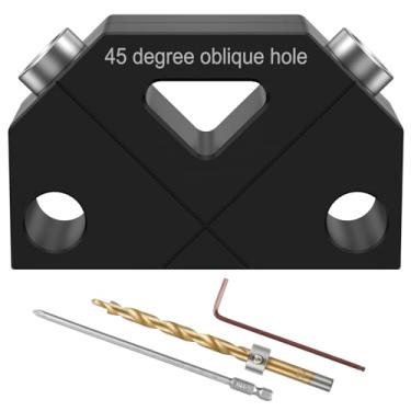 Imagem de Gabarito guia de broca de ângulo de 45°, com broca, kit de gabarito de cavilha de liga de alumínio, posicionador de perfuração de furo angular de 45°, ferramenta multifuncional de ângulo de junta de
