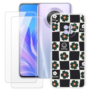 Imagem de MILEGOO Capa para Huawei Enjoy 20 Plus + 2 peças protetoras de tela de vidro temperado, capa de TPU de silicone macio à prova de choque para Huawei Y9A (6,6 polegadas)