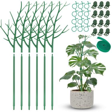 Imagem de NiHome Conjunto de 6 estacas de suporte de plantas de 71 cm para jardim interno e externo, estacas duráveis resistentes aos raios UV com 12 clipes de orquídea, 12 clipes circulares e laço de planta de
