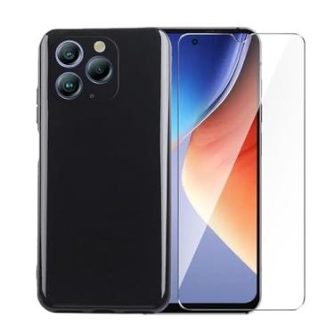 Imagem de WDMYLFTW Capa para Blackview A96 + película protetora de tela de vidro temperado - Capa protetora de TPU à prova de choque flexível de silicone transparente para Blackview A96 (preto)