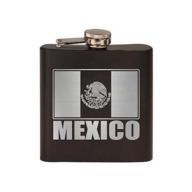 Imagem de Cantil de aço inoxidável com contorno da bandeira do México, preto fosco premium, é um ótimo presente para ele, pai, pai