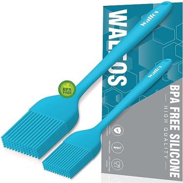 Imagem de Walfos Escova de massa de silicone para regar, conjunto de pincéis de pastelaria resistente ao calor, núcleo de aço forte e design de uma peça, perfeito para churrasco, assar, cozinhar, cozinhar, livre de BPA e lavável na lava-louças, 2 peças (azul)
