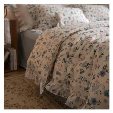 Imagem de Jogo de cama 100% algodão, floral, princesa, solteiro, Queen, King, conjunto de edredom e roupa de cama (B Queen 200 x 230 cm, 4 peças)