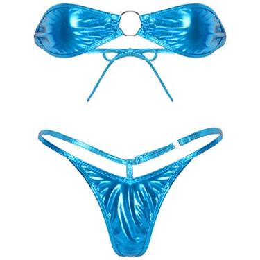 Imagem de Roupas Sensuais Conjuntos De Lingerie Erótica Com Amarração Nas Costas, Sutiã Fio Dental, Azul Claro, Tamanho Único