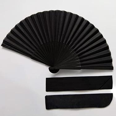 Imagem de YQHWLKJ Ventilador de mão vintage preto estilo chinês ventiladores dobráveis para dança, festa de casamento, presentes de aniversário, decoração de casa