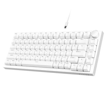 Imagem de Teclado mecânico Ajazz AK820 com controle de botão CNC, teclado de montagem de junta de 75% e teclado USB removível para jogos com fio para wind/Mac, luz azul, NKRO, interruptor de clique azul