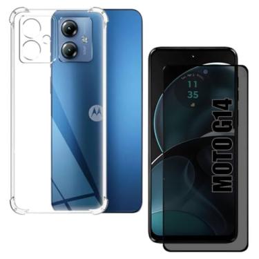 Imagem de Capa Capinha Anti Impacto + Película Privacidade 3D Para Moto G14 Tela De 6,5 Polegadas - (Bluepink)