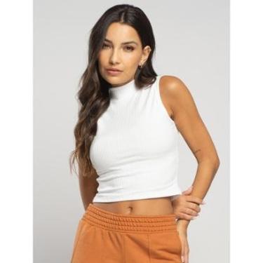 Imagem de Cropped Básico Regata Canelado Gola Alta Moda Casual Feminina-Feminino
