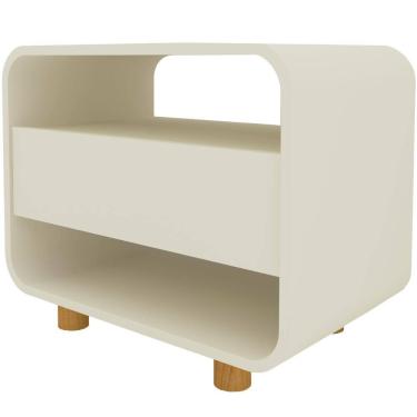 Imagem de Mesa de cabeceira Gelius Innova 1 gaveta design curvo pés de madeira OFF White 