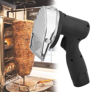 Imagem de Faca Elétrica Shawarma 80W para Kebab Turco Cortador Giroscópio Comercial de aço inoxidável com 2 lâminas Φ100mm Espessura Ajustável 0-8mm (2 Baterias 2000mAh)