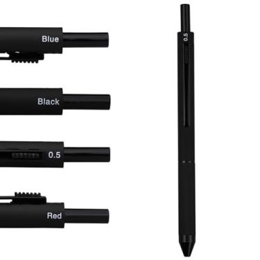 Imagem de DUNBONG Caneta multifunções 4 em 1, caneta multifuncional com revestimento de metal, lapiseira de 0,5 mm, vermelha, azul e preta, 1 unidade (preto)