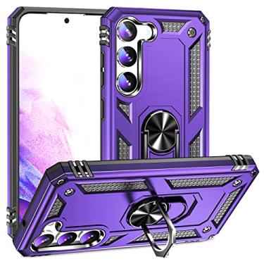 Imagem de Dionsibei Capa de impacto de queda de grau militar para Samsung Galaxy S23 5G Capa 360 metal giratório suporte suporte armadura resistente à prova de choque capa para celular Galaxy S23 (roxa)