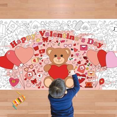 Imagem de Cartaz de colorir gigante/toalha de mesa dos namorados - presentes de dia dos namorados para crianças sala de aula escola - 76 x 182 centímetros faixa de colorir jumbo crianças artesanato jogos