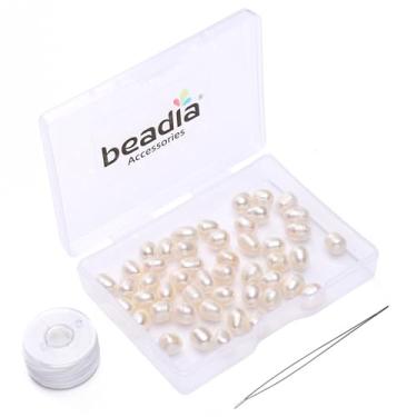 Imagem de BEADIA Contas de Pérolas Naturais de Arroz 5-6 mm Branco - Cultivadas em Água Doce - Soltas para Joias FAÇA VOCÊ MESMO - 33,8 Polegadas/Fio HQ