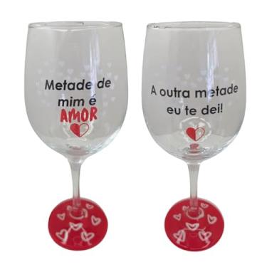 Imagem de META ATACADO, Kit 2 Taças Frase Namorados Amor Casal Personalizada Vinho